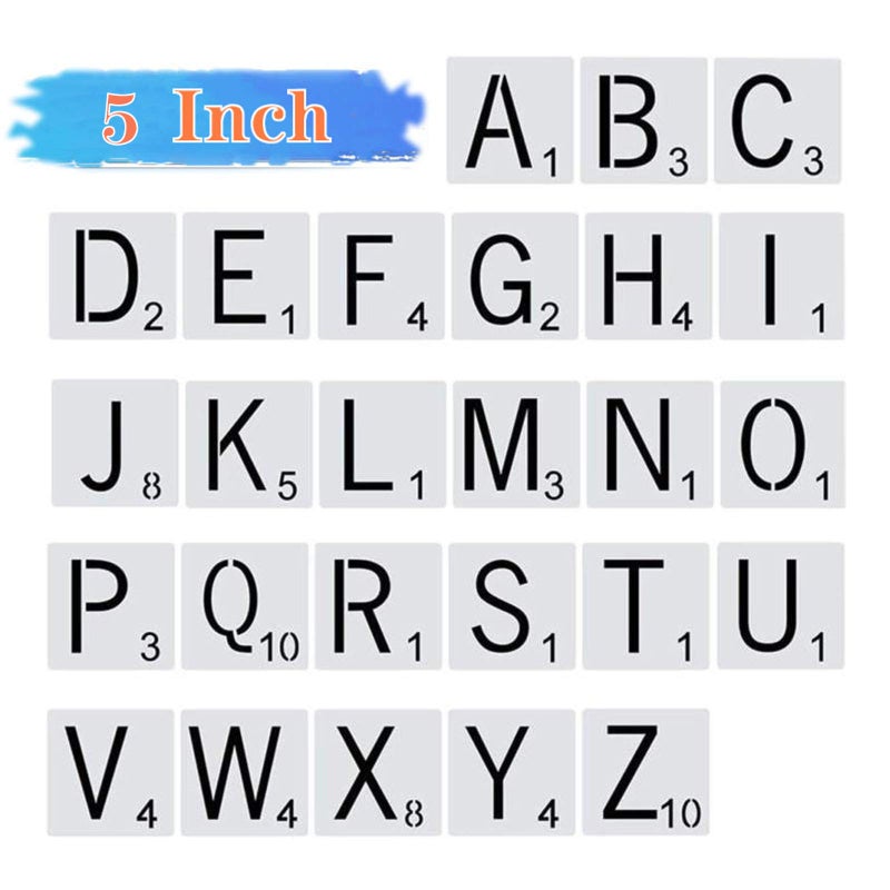 BBAXI 26pcs Scrabble Style Letters Stencil, Reusable Scrabble Letters for Wall Decor, DIY Crafts, Painting and Family Names (5 inch) - Image 1